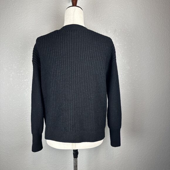 Wilfred Ribbed Knit Button V-Neck Cardigan Sweater Size M Black Merino Wool - Picture 3 of 6